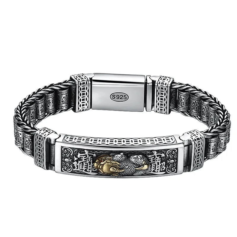 Real Silver Retro Thick Personalized Lucky Pixiu Bracelet Men Man Thai silver Domineering Trend Personalized Wish Money Jewelry