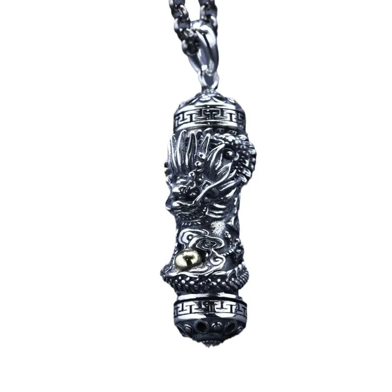 NEW S925 Silver Retro Domineering Shurangama Mantra Tenglong Gawu Box Pendant Men's and Women's Gift
