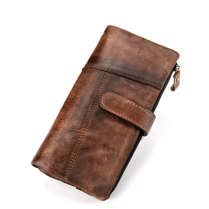 Motaora Vintage Cowhide Purse Oil Wax Long Wallet For Ladies Multi-card Splicing Wallet Genuine Leather coin purses holders