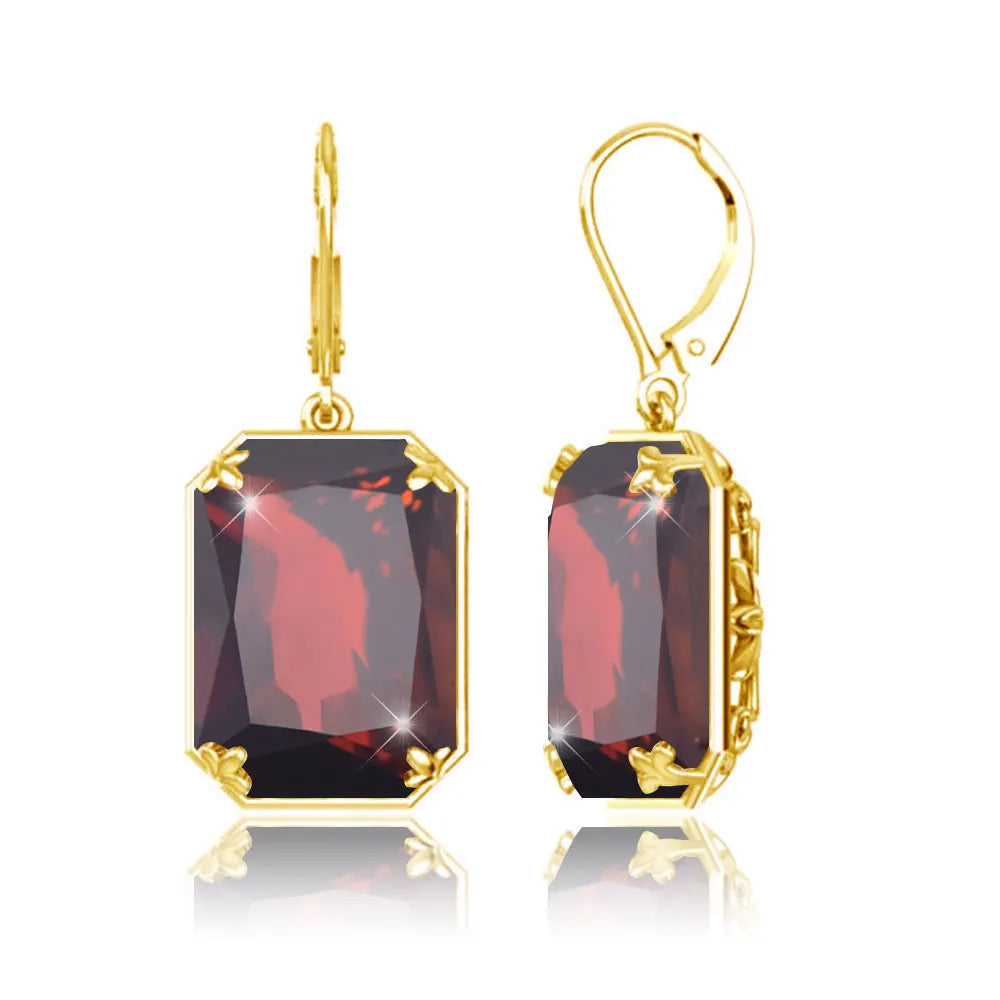 Vintage Ruby Drop Earrings 18K Gold Plated Women Luxury Hanging 925 Sterling Silver Hoop Earrings Engagement Fine Jewelry Gift