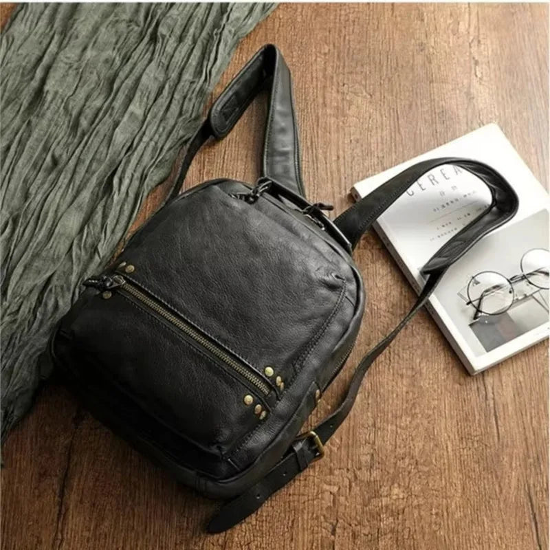 MOTAORA Retro Cowhide Backpack for Women & Men - Luxury Large Capacity Travel Bag with YKK Zippers and Copper Rivet Accents NEW