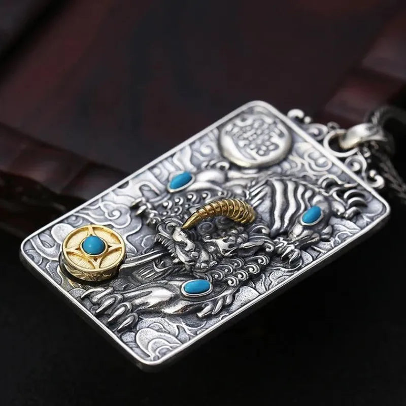 Necklace Pendant Real 925 Sterling Silver Lucky Brave Troops Inlaid Turquoise Luxury Brand Fine Jewellery Woman Man 2025 Gift P9