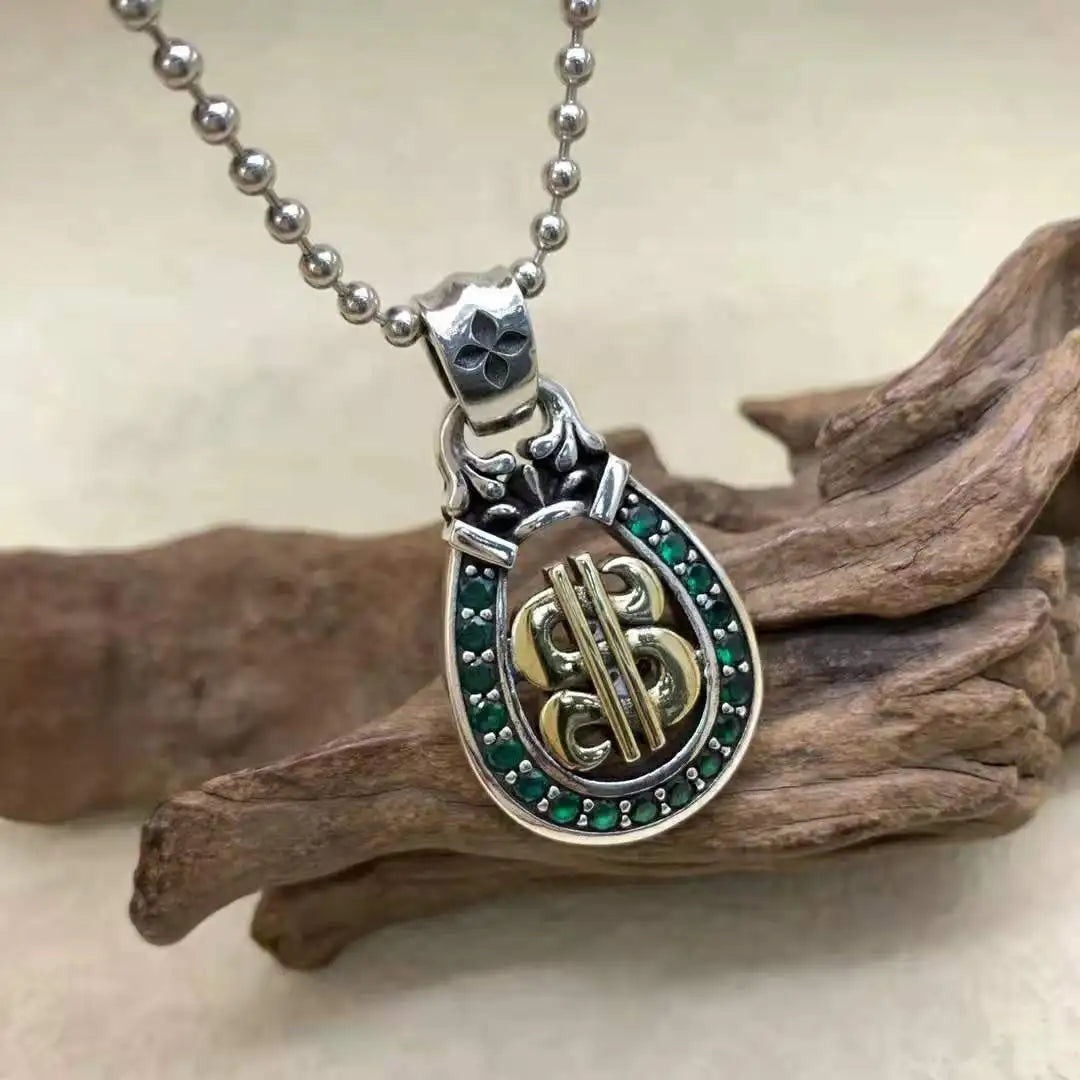 Retro 925 sterling silver dollar symbol pendant sweater chain with personalized punk style hip-hop necklace for men and women tr