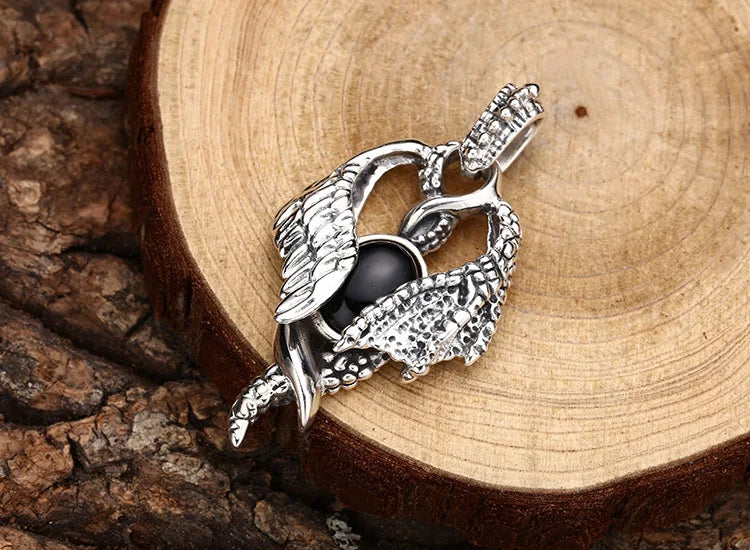 Unisex 925 Sterling Silver Wing Pendant Necklace with Zircon - Vintage Antique Finish Gothic Jewelry