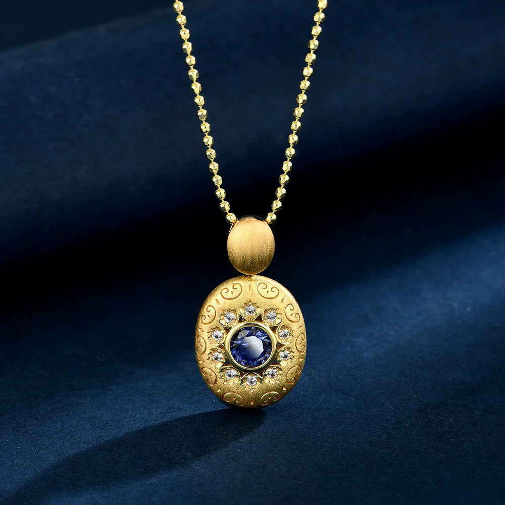 WUIHA Vintage 100% 925 Sterling Silver Lab Sapphire High Carbon Diamonds Gemstone Cocktail Party Pendant Necklace Fine Jewelry