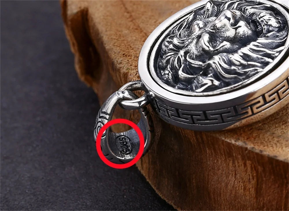 Genuine S925 Sterling Silver Charm Pendants for Women Men New Fashion Relief Lion Head Rotatable Vintage Punk Jewelry Wholesale