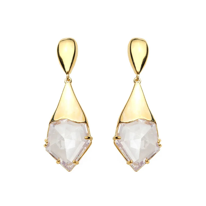 European and American vintage metal fashion French women multi-faceted cut zircon heavy texture gold and silver earrings