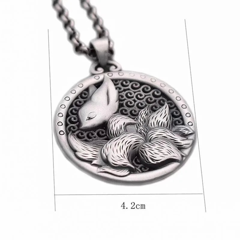 BOCAI Real S999 Pure Silver Nine-Tailed Fox Pendant Vintage Sweater Chain Trendy Woman Pendant Jewelry Accessories