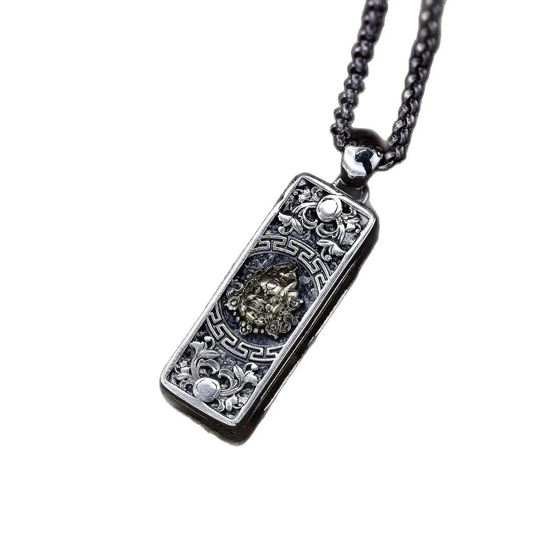 BOCAI NEW S925 Sterling Silver Retro Personality Yellow God Of Wealth Harmonica Pendant