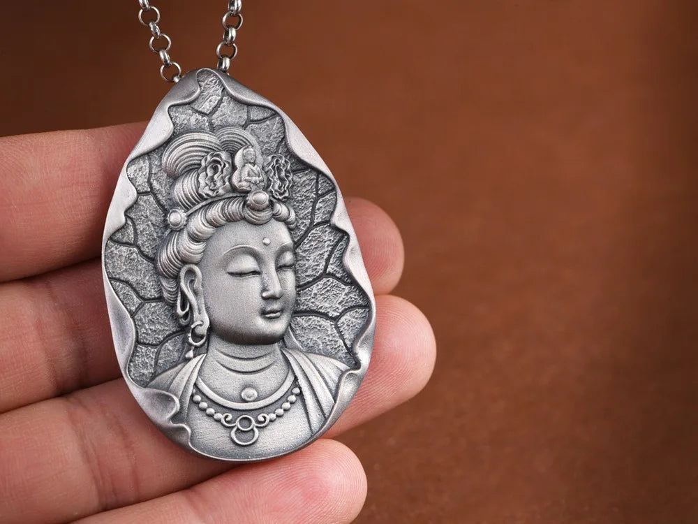 new 990 Silver Retro Wisdom Manjusri Buddha Pendant Lucky Talisman for Men and Women
