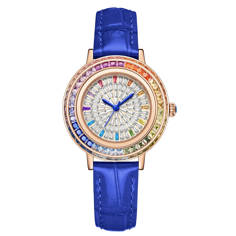 Women Fashion Quartz Watch Light Luxury Brand All Sky Star Leather Strap Diamond Jewelry Crystal Ladies Wristwatches Gift