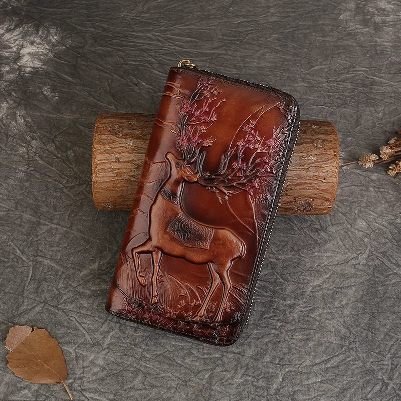 MOTAORA New Embossed Genuine Leather Wallet For Women’s Long Zipper Large Capacity Handbag Ethnic Style Card Phone Bag Purses