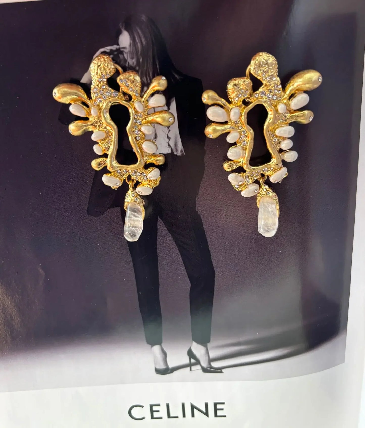 European and American Fashion Trends Retro Heavy Industry Enamel Craftsmanship Natural Stone Inlaid Keyhole Earrings Gold Silver