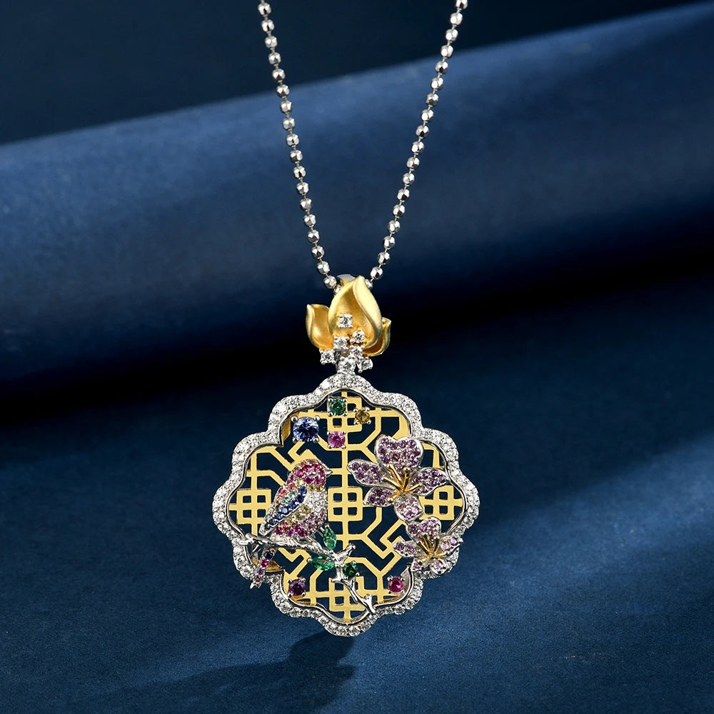 Wong Rain Vintage Solid 925 Sterling Silver Lab Sapphire High Carbon Diamond Gemstone Pendant Necklace Fine Jewelry Wholesale