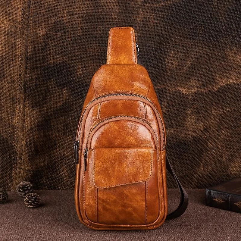 MOTAORA Vintage Genuine Leather Crossbody Sling Bag for Men 2025 New Anti-Theft Small Chest Backpack Shoulder Bags