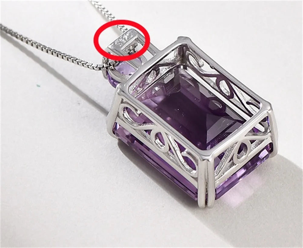 S925 Sterling Silver Charms Pendants for Women Men New Fashion Palace Style Hollow Argentum Edge Inlaid Natural Amethyst Jewelry