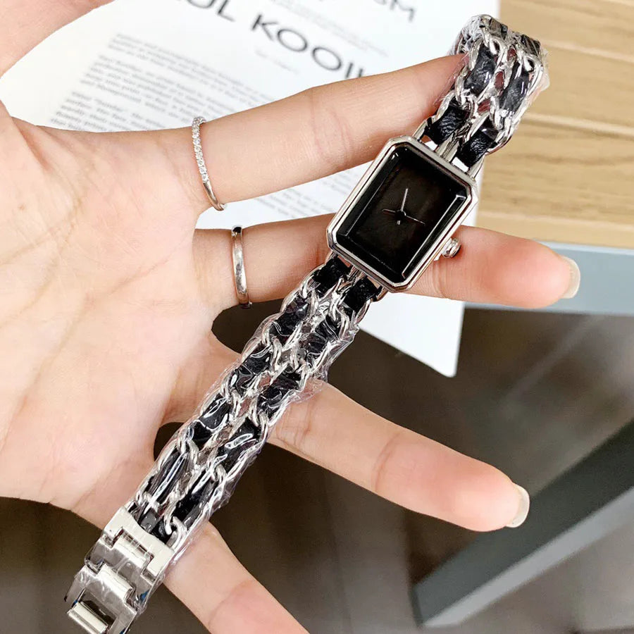 2025 NEW Fashion Brand Wrist Watches Woman Girl 20mm Rectangle Style Steel Metal Leather Band Quartz Luxury Square Clock