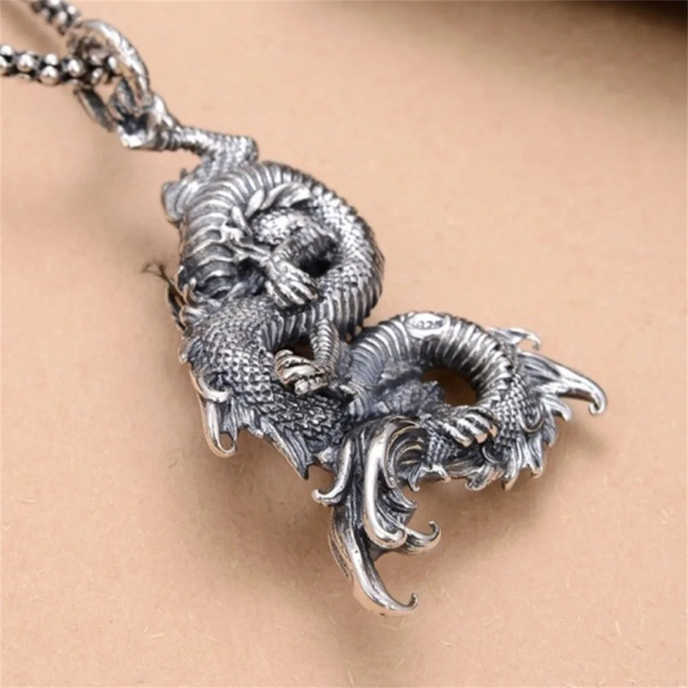 BOCAI S925 Silver Charms Pendants for Women Men Retro 3D Flying Dragon Year of the Loong Amulet Fashion Jewelry Wholesale