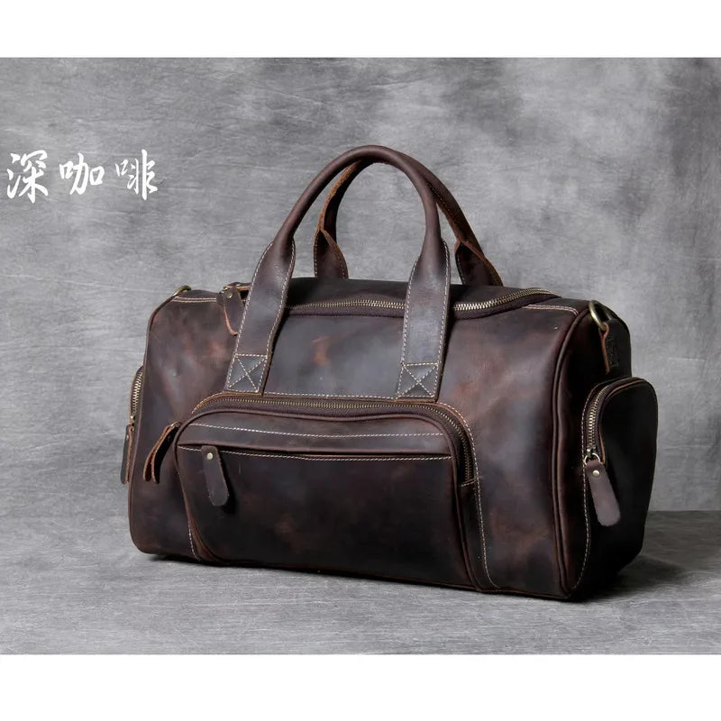 New Men's Leather Travel Bag Premium Genuine Leather Business Backpack - RFID Anti-Theft Outdoor Duffel Bag for Business