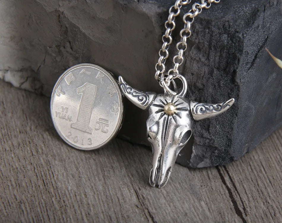 Real s925 Sterling Silver Pendant For Men Retro And Domineering Bull Head Pendant European And American Punk Style Jewelry