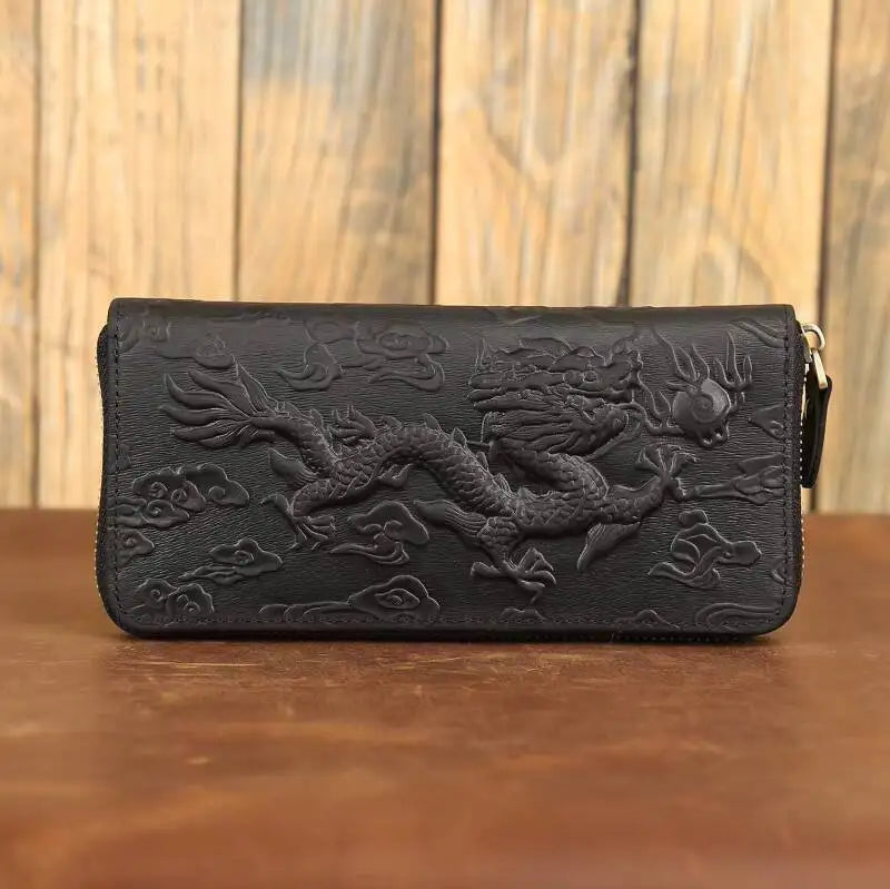 COSMO Unisex Dragon Embossed Card Wallet Oriental Style Leather Handmade