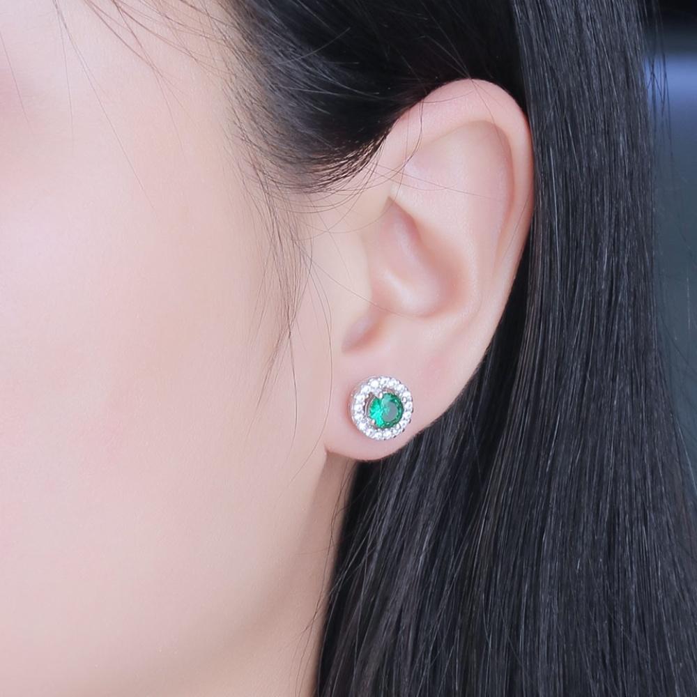 Vintage Non Tarnish Womens 925 Silver Jewelry Earrings Emerald Round Shape Stud Earring for Women Wedding Gifts