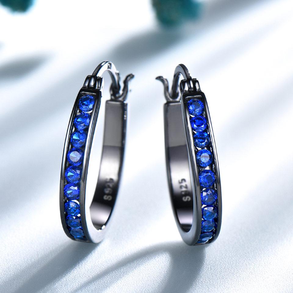 Vintage Non Tarnish Womens 925 Silver Earring Black Blue Zircon Hoops Earrings