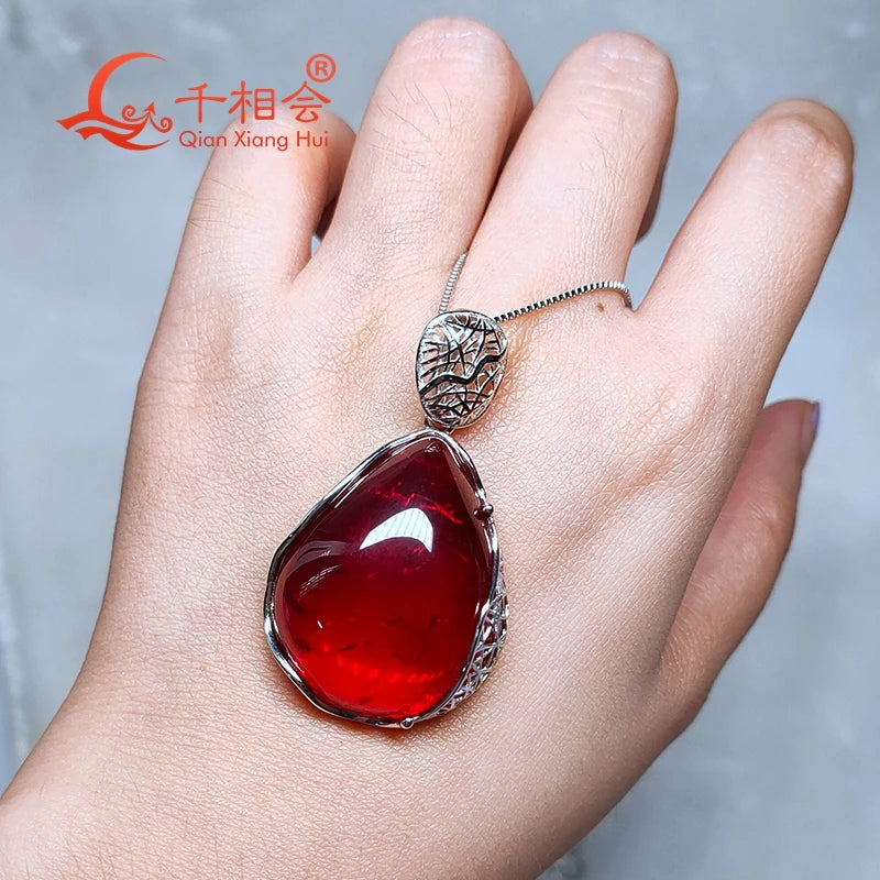 925 silver Fashion 25*30mm 72ct pear shape with inclusions red lab grwon ruby Jewelry for Pendant Necklace