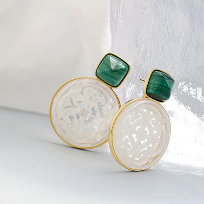 Natural White Shell Openwork 18K Gold Plated Earring Inlaid Black Agate 925 Sterling Silver Earrings Fashion Fine Jewelry Gift