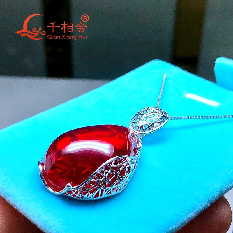 925 silver Fashion 25*30mm 72ct pear shape with inclusions red lab grwon ruby Jewelry for Pendant Necklace