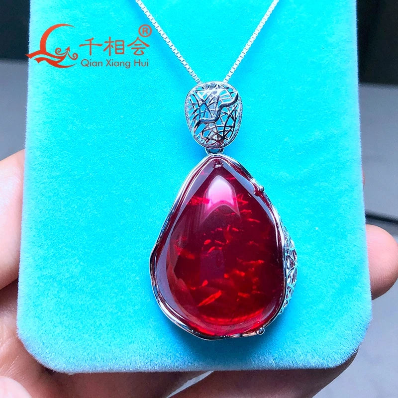 925 silver Fashion 25*30mm 72ct pear shape with inclusions red lab grwon ruby Jewelry for Pendant Necklace