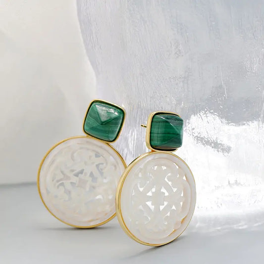 Natural White Shell Openwork 18K Gold Plated Earring Inlaid Black Agate 925 Sterling Silver Earrings Fashion Fine Jewelry Gift