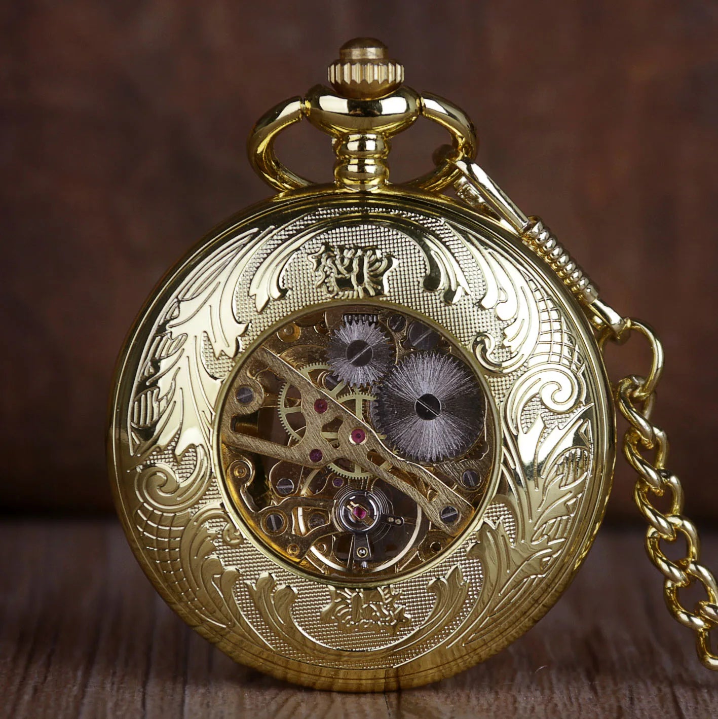 Gold Fashion Luxury Vintage Mechanical Pocket Watch Personalised Hollow Skeleton Antique Hand Wind Fob Watch For Men Women