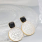 Natural White Shell Openwork 18K Gold Plated Earring Inlaid Black Agate 925 Sterling Silver Earrings Fashion Fine Jewelry Gift