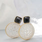 Natural White Shell Openwork 18K Gold Plated Earring Inlaid Black Agate 925 Sterling Silver Earrings Fashion Fine Jewelry Gift