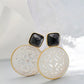 Natural White Shell Openwork 18K Gold Plated Earring Inlaid Black Agate 925 Sterling Silver Earrings Fashion Fine Jewelry Gift