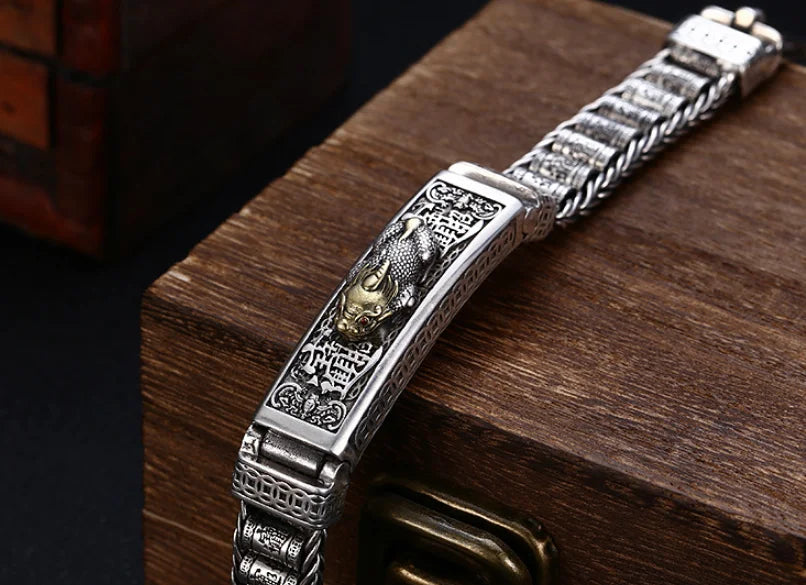 Real Silver Retro Thick Personalized Lucky Pixiu Bracelet Men Man Thai silver Domineering Trend Personalized Wish Money Jewelry