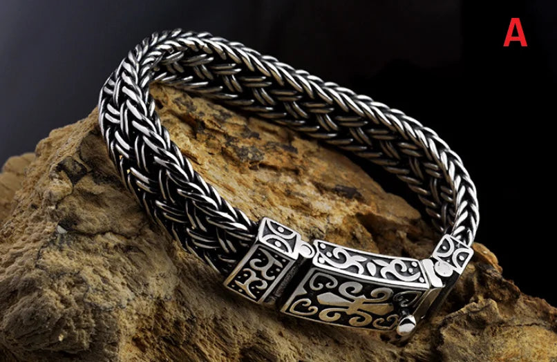 Real 925 Sterling Silver Bracelet Men's Wide 11mm Retro Punk Rock Wire Chain Chain and Bracelet Male Thai Silver Jewelry Gift