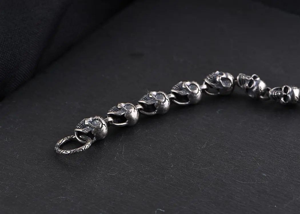 New S925  silver retro craftsmanship three-dimensional skull men's bracelet Thai silver fashion bracelet for men