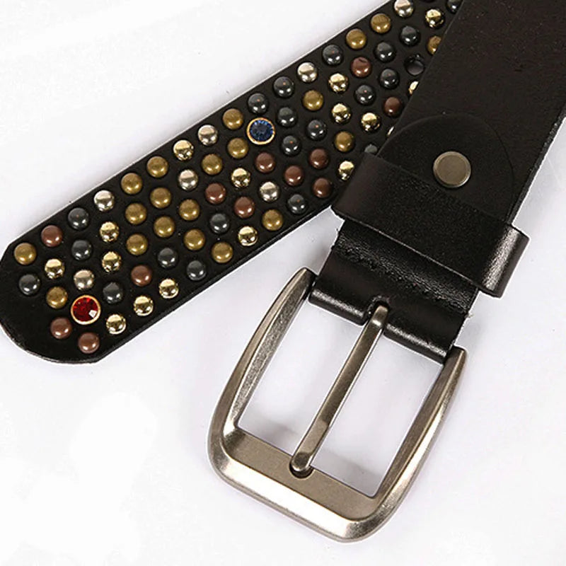 Genuine Leather Bling Rhinestones Studded Belt For Western Women Men Fashion Girls Luxury Ceinture Rivet Cowgirl Cowboy Belts