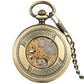 Antique Luminous Dial Mechanical Pocket Watch Bronze Hollow Wheel Unisex Hand-Winding Clock Steampunk Pendant Chain Gift reloj