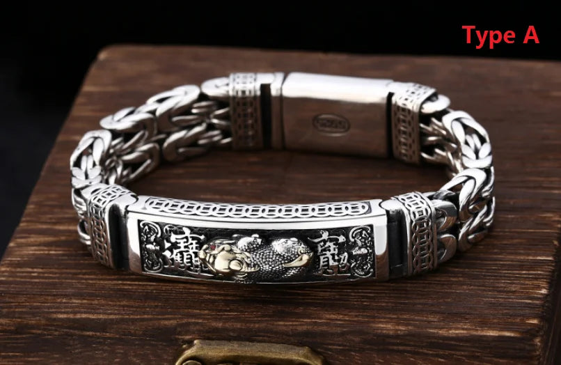Real Silver Retro Thick Personalized Lucky Pixiu Bracelet Men Man Thai silver Domineering Trend Personalized Wish Money Jewelry