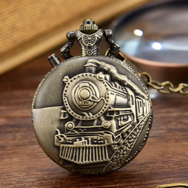 Luminous Blue Led Flash Necklace Vintage Clock Unique Bronze/silver/gold Train Locomotive Engine Noctilucent Quartz Pocket Watch
