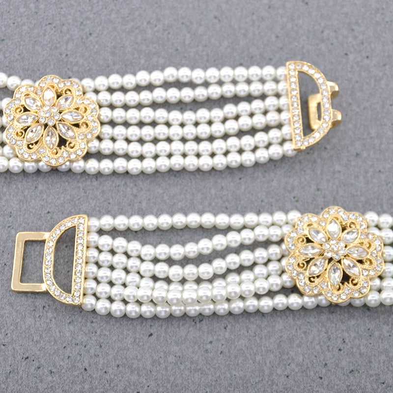 New Gorgeous Woman Pearl Waist Chain Body Belly Chains Adjustable Length Jewelry European Bride Wedding Flower Pearl Belt