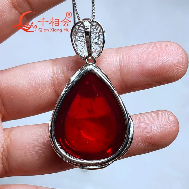 925 silver Fashion 25*30mm 72ct pear shape with inclusions red lab grwon ruby Jewelry for Pendant Necklace