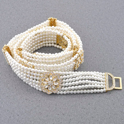 New Gorgeous Woman Pearl Waist Chain Body Belly Chains Adjustable Length Jewelry European Bride Wedding Flower Pearl Belt
