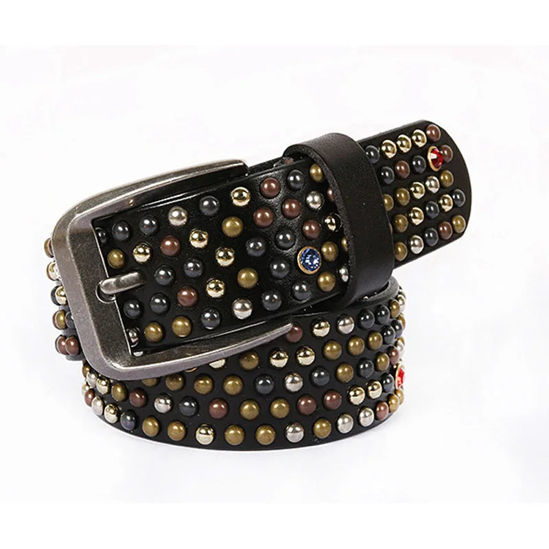 Genuine Leather Bling Rhinestones Studded Belt For Western Women Men Fashion Girls Luxury Ceinture Rivet Cowgirl Cowboy Belts