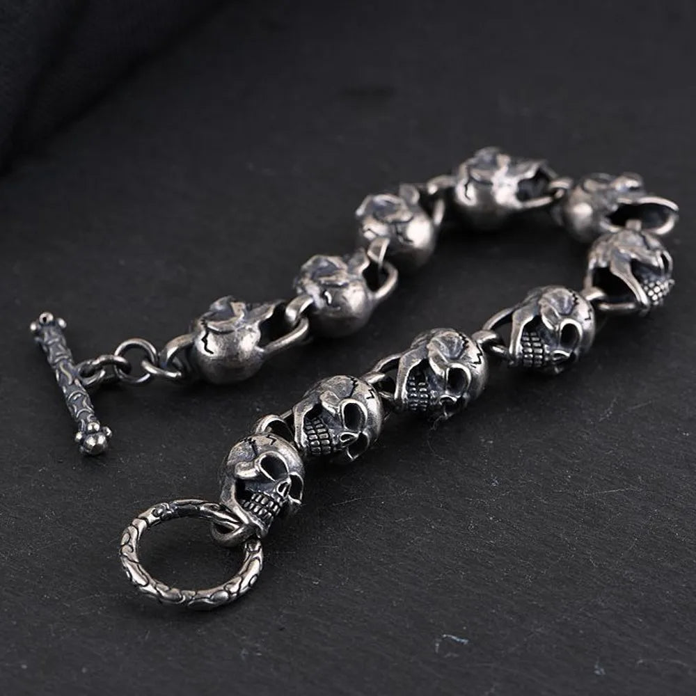 New S925  silver retro craftsmanship three-dimensional skull men's bracelet Thai silver fashion bracelet for men