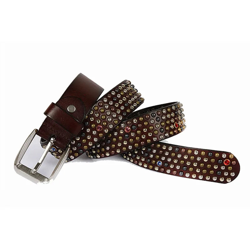 Genuine Leather Bling Rhinestones Studded Belt For Western Women Men Fashion Girls Luxury Ceinture Rivet Cowgirl Cowboy Belts
