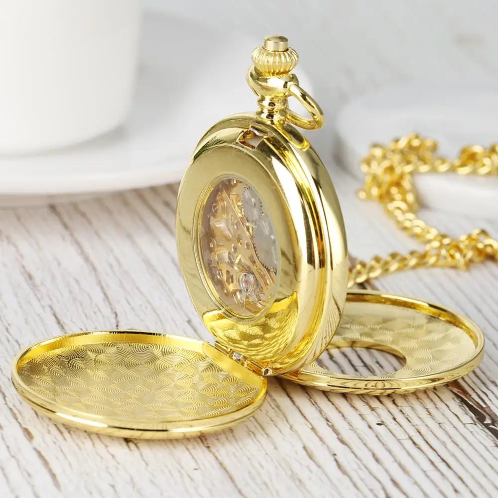 Steampunk Skeleton Mechanical Pocket Watch Luxury Gold Silver Fob Open Side Necklace Clock Antique  Reloj De Bolsillo Gifts